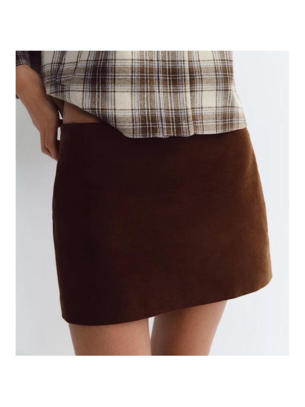 Zara Velvet Micro Mini Skirt in Whiskey Brown - XS